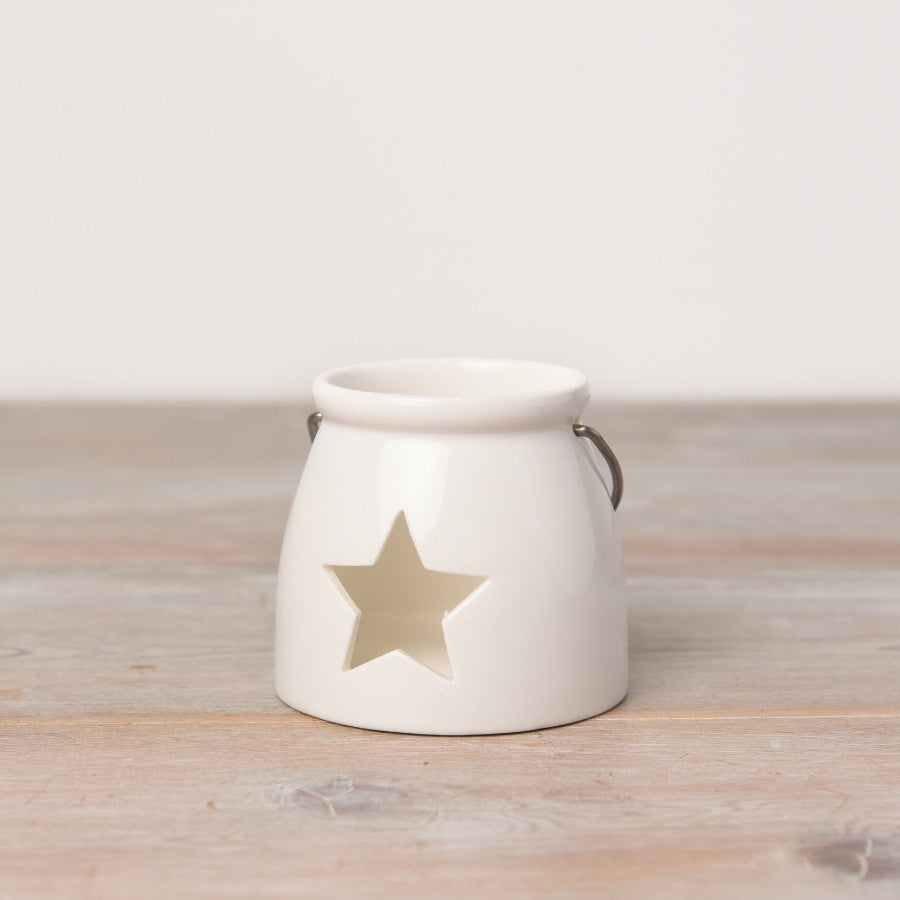 Ceramic Cut Out Star Tealight Holder, 8cm