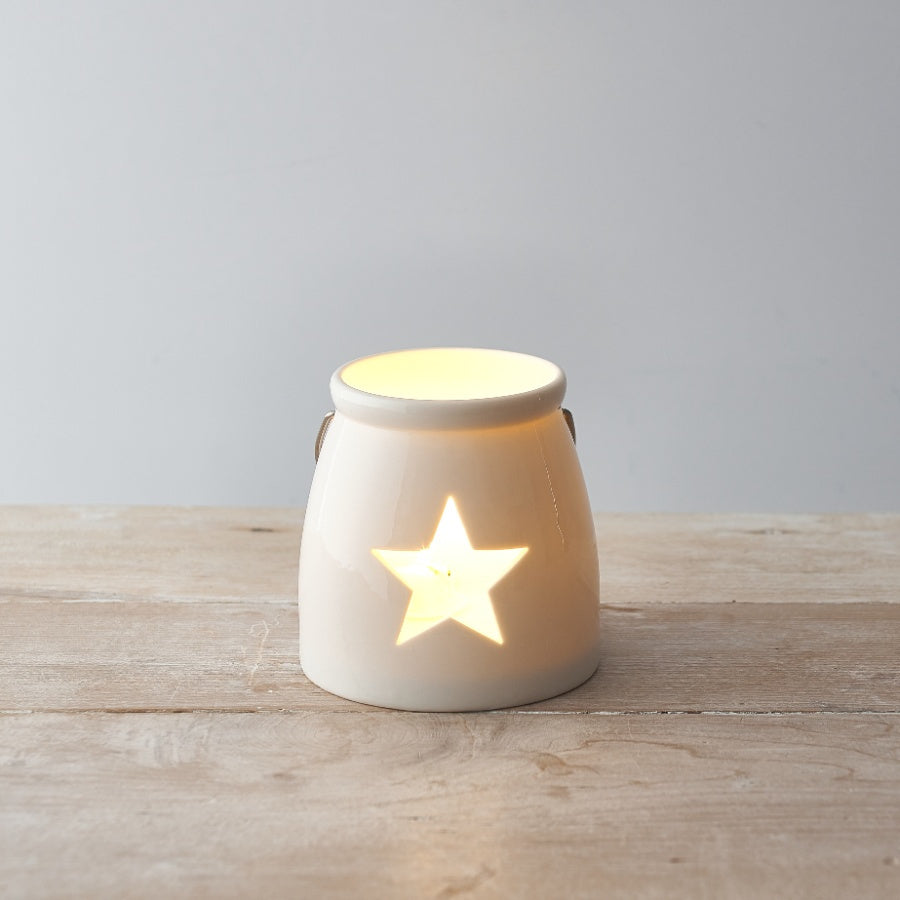 Ceramic Cut Out Star Tealight Holder, 10cm