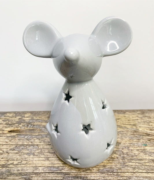 Grey Ceramic Mouse Tealight Holder