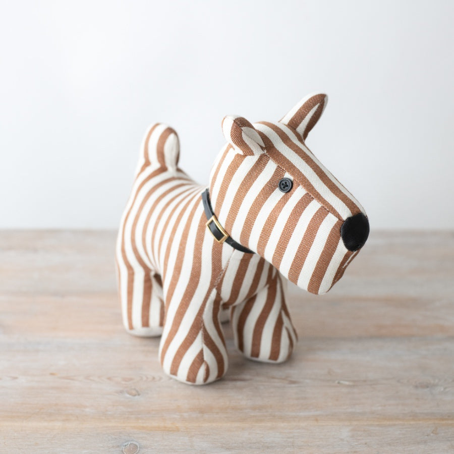 Striped Brown/White Dog Doorstop - Standing