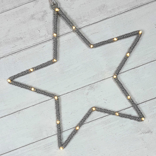 Lit Jute Outline Star - Grey