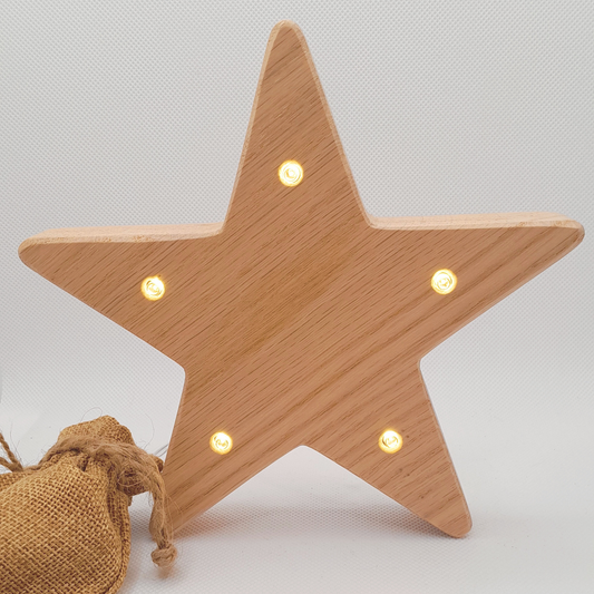 Oak Lit Standing Star - Warm White Lights
