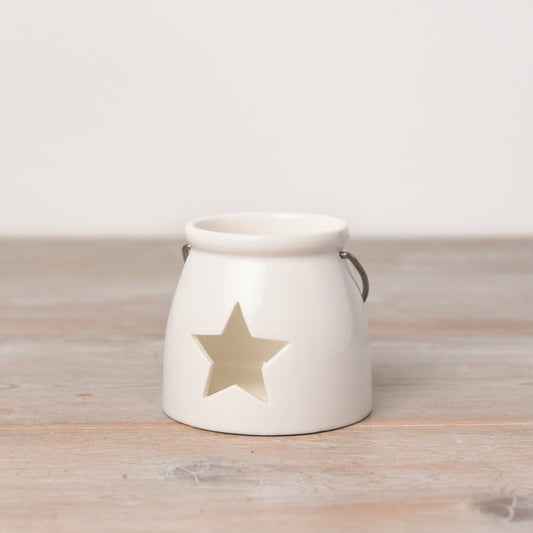 Ceramic Cut Out Star Tealight Holder, 8cm