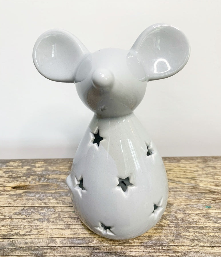 Grey Ceramic Mouse Tealight Holder