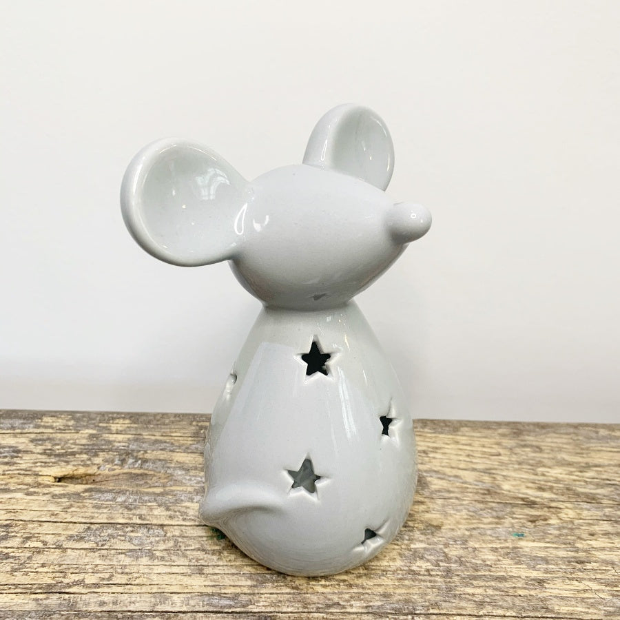 Grey Ceramic Mouse Tealight Holder