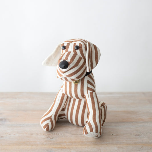 Striped Brown/White Dog Doorstop - Sitting