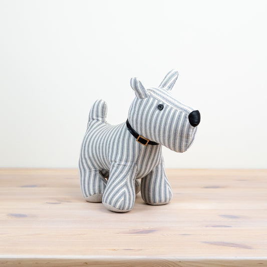 Striped Grey/White Dog Doorstop - Standing
