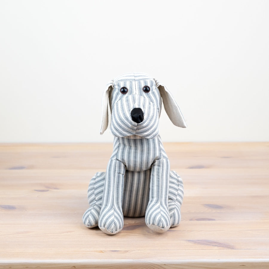 Striped Grey/White Dog Doorstop - Sitting