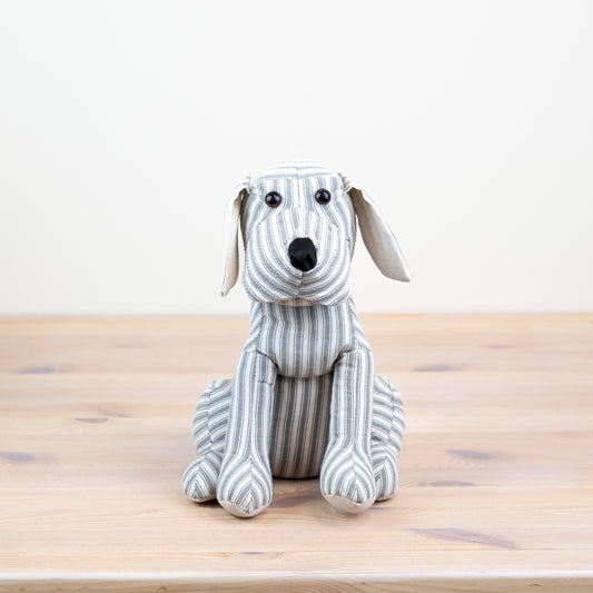 Striped Grey/White Dog Doorstop - Sitting