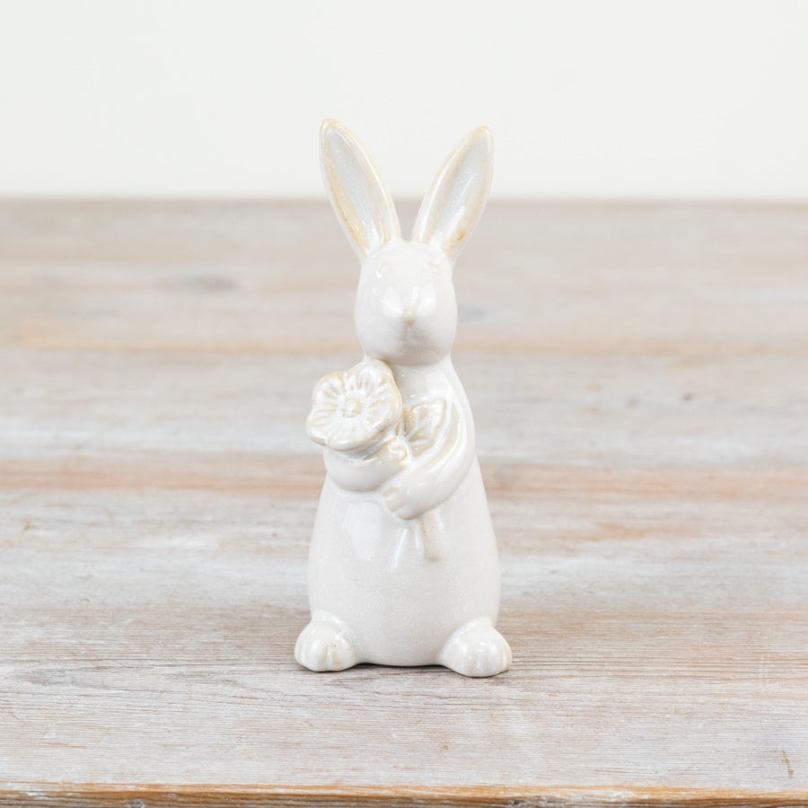 Ceramic Rabbit with Flower - 14cm