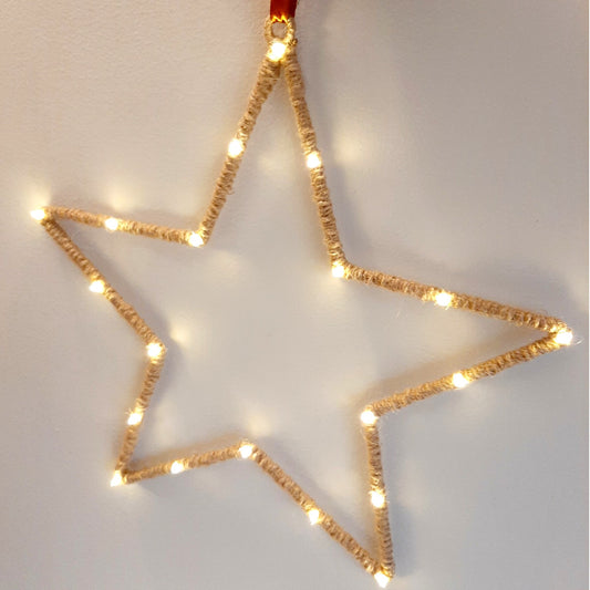 Lit Jute Outline Star - Natural
