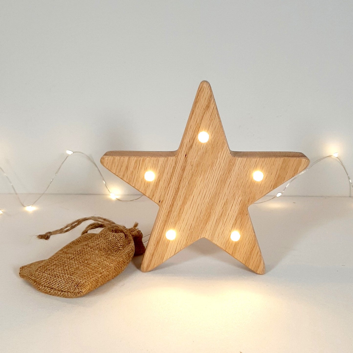 Oak Lit Standing Star - Warm White Lights