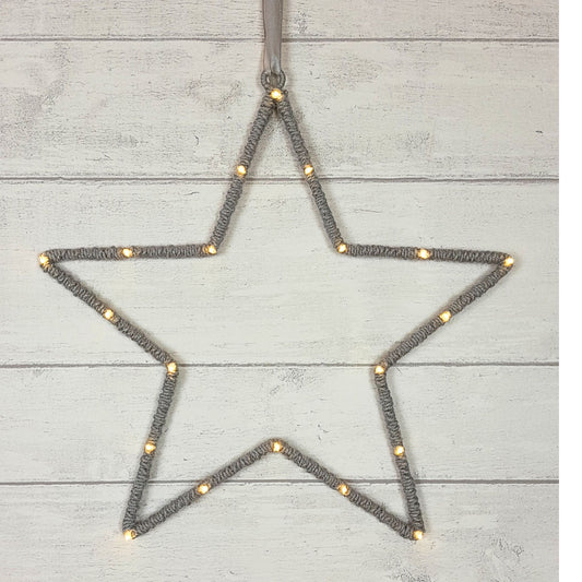 Lit Jute Outline Star - Grey