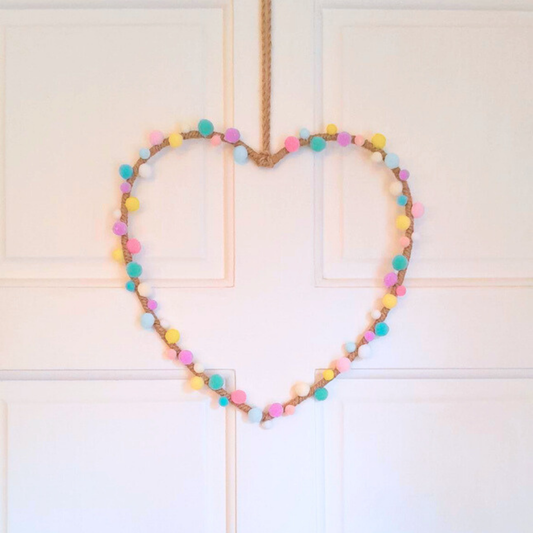 Spring Pom-Pom Heart Wreath